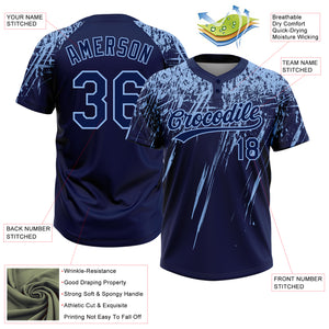 Custom Navy Light Blue 3D Pattern Abstract Sharp Shape Two-Button Unisex Softball Jersey