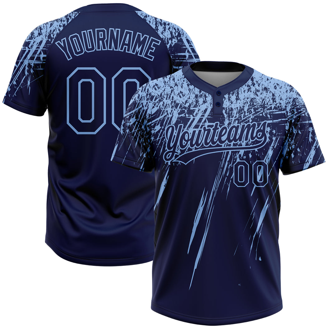 Custom Navy Light Blue 3D Pattern Abstract Sharp Shape Two-Button Unisex Softball Jersey