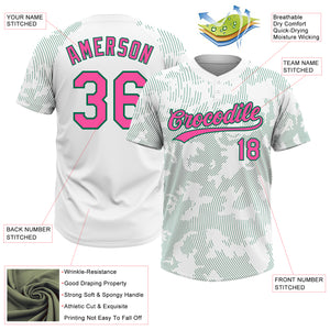 Custom White Pink-Kelly Green 3D Pattern Curve Lines Two-Button Unisex Softball Jersey