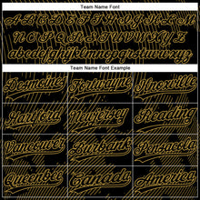 Load image into Gallery viewer, Custom Black Old Gold 3D Pattern Curve Lines Two-Button Unisex Softball Jersey
