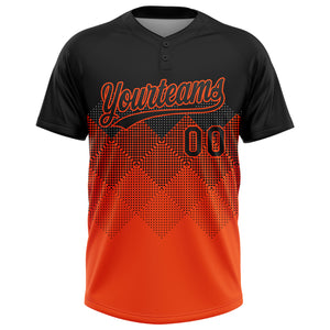 Custom Black Orange 3D Pattern Gradient Square Shapes Two-Button Unisex Softball Jersey