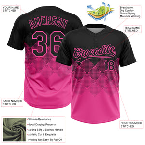 Custom Black Pink 3D Pattern Gradient Square Shapes Two-Button Unisex Softball Jersey