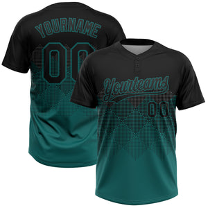 Custom Black Teal 3D Pattern Gradient Square Shapes Two-Button Unisex Softball Jersey