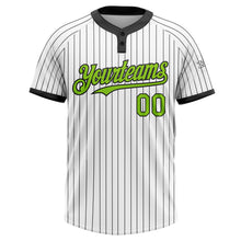 Load image into Gallery viewer, Custom White Black Pinstripe Neon Green Two-Button Unisex Softball Jersey
