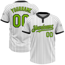 Load image into Gallery viewer, Custom White Black Pinstripe Neon Green Two-Button Unisex Softball Jersey
