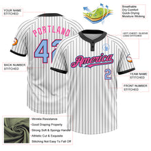 Load image into Gallery viewer, Custom White Black Pinstripe Light Blue-Pink Two-Button Unisex Softball Jersey

