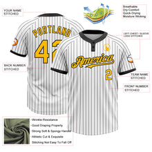 Load image into Gallery viewer, Custom White Black Pinstripe Gold-Black Two-Button Unisex Softball Jersey
