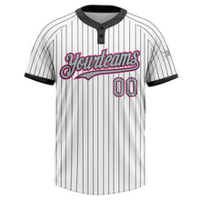 Load image into Gallery viewer, Custom White Black Pinstripe Gray-Pink Two-Button Unisex Softball Jersey
