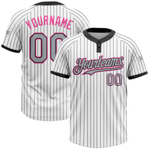 Load image into Gallery viewer, Custom White Black Pinstripe Gray-Pink Two-Button Unisex Softball Jersey
