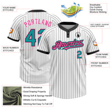 Load image into Gallery viewer, Custom White Black Pinstripe Teal-Pink Two-Button Unisex Softball Jersey
