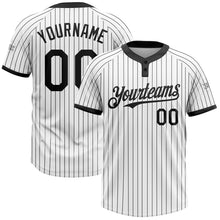 Load image into Gallery viewer, Custom White Black Pinstripe Black Two-Button Unisex Softball Jersey
