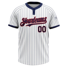 Load image into Gallery viewer, Custom White Navy Pinstripe Red Two-Button Unisex Softball Jersey
