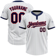 Load image into Gallery viewer, Custom White Navy Pinstripe Red Two-Button Unisex Softball Jersey
