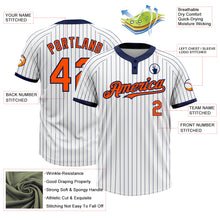 Load image into Gallery viewer, Custom White Navy Pinstripe Orange Two-Button Unisex Softball Jersey
