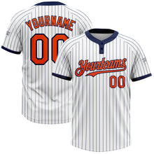 Load image into Gallery viewer, Custom White Navy Pinstripe Orange Two-Button Unisex Softball Jersey
