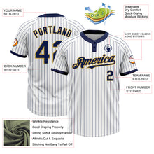 Load image into Gallery viewer, Custom White Navy Pinstripe Old Gold Two-Button Unisex Softball Jersey

