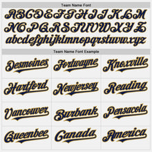 Load image into Gallery viewer, Custom White Navy Pinstripe Old Gold Two-Button Unisex Softball Jersey
