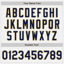 Load image into Gallery viewer, Custom White Navy Pinstripe Old Gold Two-Button Unisex Softball Jersey
