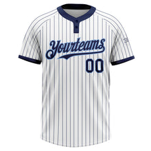Load image into Gallery viewer, Custom White Navy Pinstripe Light Blue Two-Button Unisex Softball Jersey
