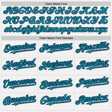 Load image into Gallery viewer, Custom White Navy Pinstripe Teal Two-Button Unisex Softball Jersey
