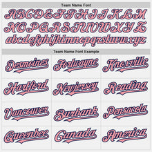 Load image into Gallery viewer, Custom White Navy Pinstripe Medium Pink Two-Button Unisex Softball Jersey
