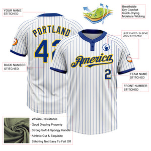 Custom White Royal Pinstripe Yellow Two-Button Unisex Softball Jersey