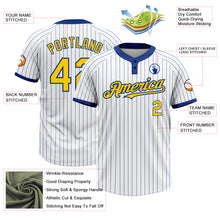 Load image into Gallery viewer, Custom White Royal Pinstripe Yellow Two-Button Unisex Softball Jersey
