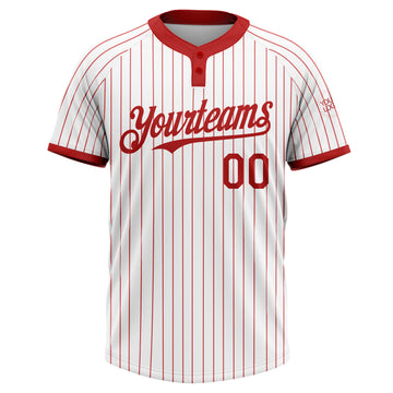 Custom White Red Pinstripe Red Two-Button Unisex Softball Jersey