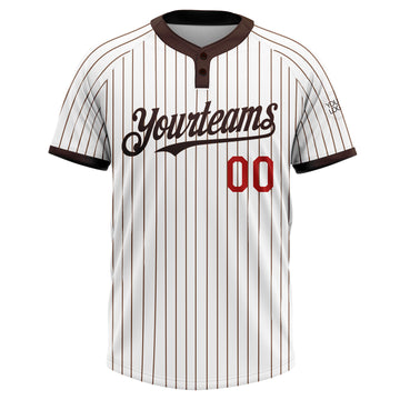 Custom White Brown Pinstripe Red Two-Button Unisex Softball Jersey