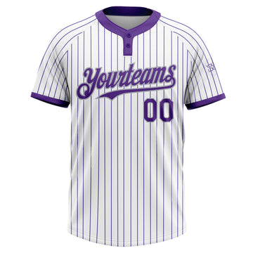 Custom White Purple Pinstripe Gray Two-Button Unisex Softball Jersey