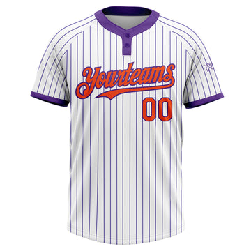 Custom White Purple Pinstripe Orange Two-Button Unisex Softball Jersey