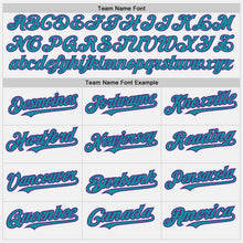 Load image into Gallery viewer, Custom White Purple Pinstripe Teal Two-Button Unisex Softball Jersey
