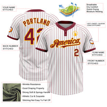 Load image into Gallery viewer, Custom White Crimosn Pinstripe Gold Two-Button Unisex Softball Jersey
