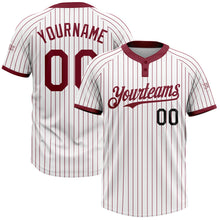 Load image into Gallery viewer, Custom White Crimosn Pinstripe Black Two-Button Unisex Softball Jersey
