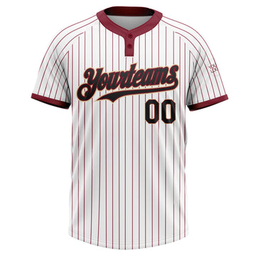 Custom White Crimosn Pinstripe Black-Cream Two-Button Unisex Softball Jersey