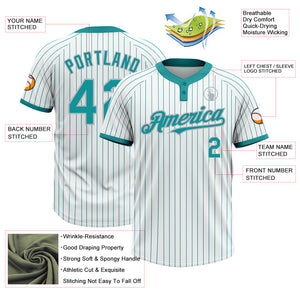 Custom White Teal Pinstripe Gray Two-Button Unisex Softball Jersey