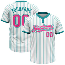 Load image into Gallery viewer, Custom White Teal Pinstripe Pink Two-Button Unisex Softball Jersey
