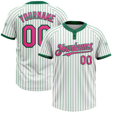 Load image into Gallery viewer, Custom White Kelly Green Pinstripe Pink Two-Button Unisex Softball Jersey
