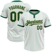 Load image into Gallery viewer, Custom White Kelly Green Pinstripe Old Gold Two-Button Unisex Softball Jersey
