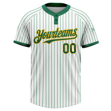 Load image into Gallery viewer, Custom White Kelly Green Pinstripe Gold Two-Button Unisex Softball Jersey
