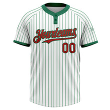 Load image into Gallery viewer, Custom White Kelly Green Pinstripe Red Two-Button Unisex Softball Jersey
