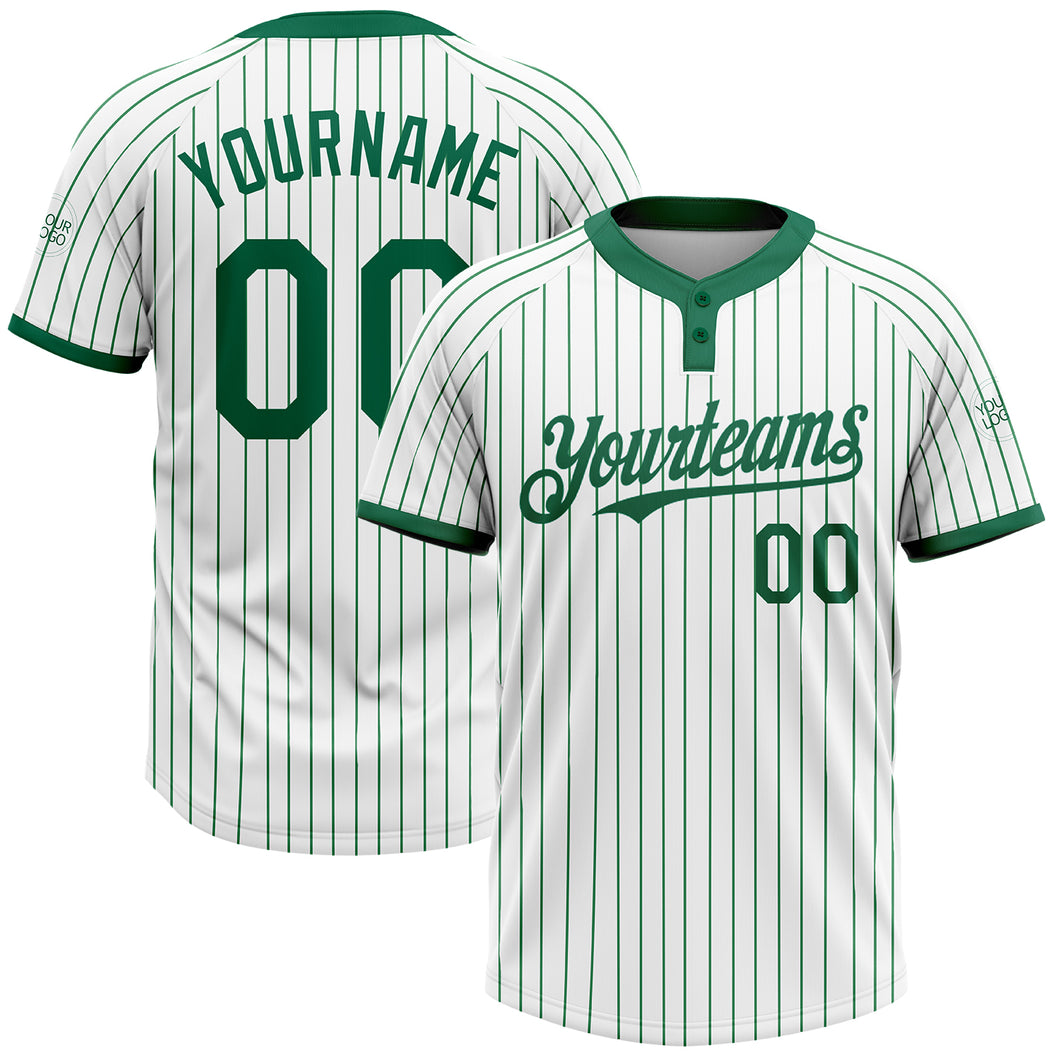 Custom White Kelly Green Pinstripe Kelly Green Two-Button Unisex Softball Jersey