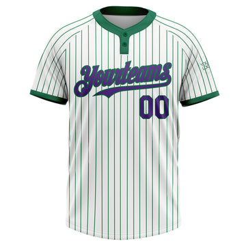 Custom White Kelly Green Pinstripe Purple Two-Button Unisex Softball Jersey