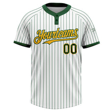 Load image into Gallery viewer, Custom White Green Pinstripe Gold Two-Button Unisex Softball Jersey
