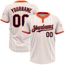 Load image into Gallery viewer, Custom White Orange Pinstripe Navy Two-Button Unisex Softball Jersey
