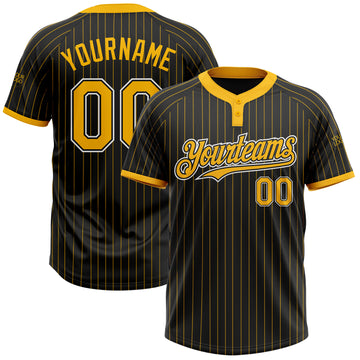 Custom Black Gold Pinstripe White Two-Button Unisex Softball Jersey