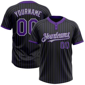 Custom Black Purple Pinstripe Gray Two-Button Unisex Softball Jersey