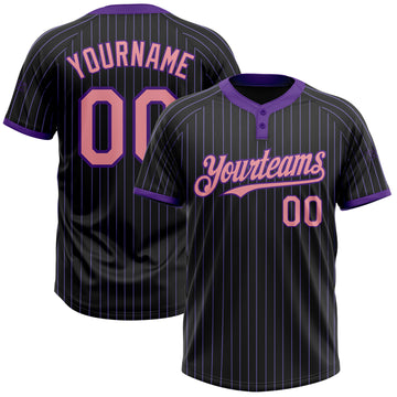 Custom Black Purple Pinstripe Medium Pink Two-Button Unisex Softball Jersey