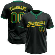 Load image into Gallery viewer, Custom Black Kelly Green Pinstripe Gold Two-Button Unisex Softball Jersey
