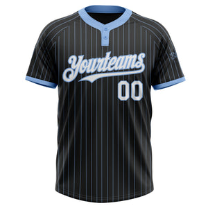 Custom Black Light Blue Pinstripe White Two-Button Unisex Softball Jersey